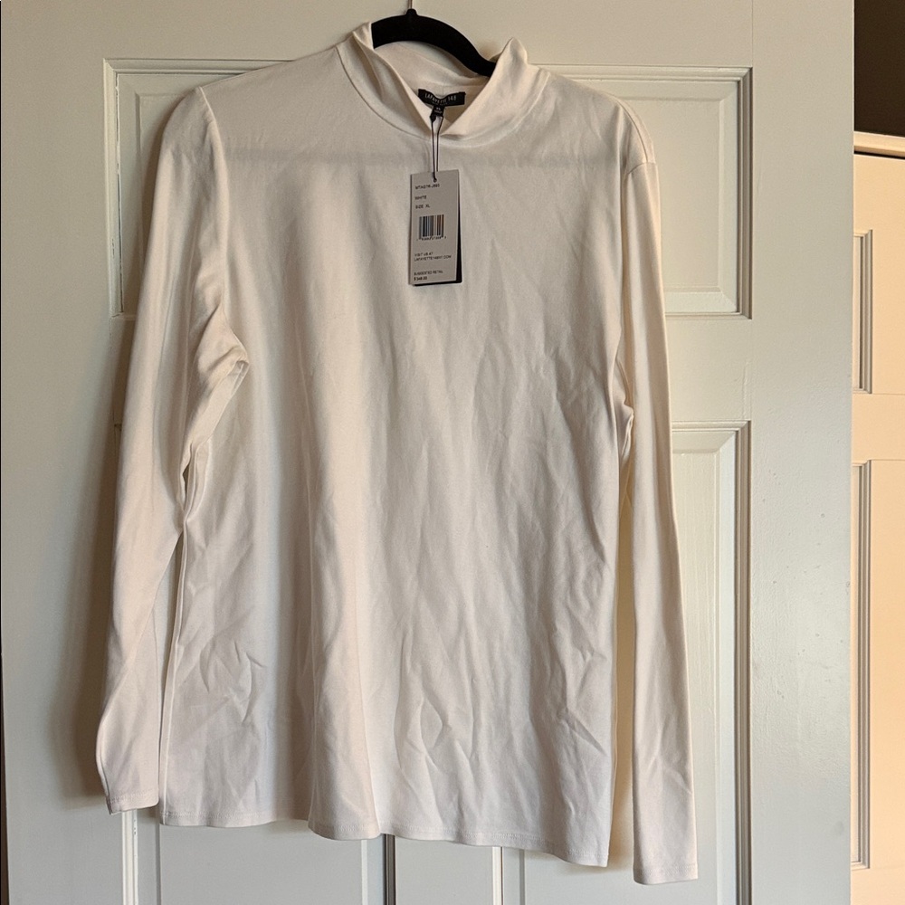 Lafayette 148 White Long Sleeve Mock Neck Top